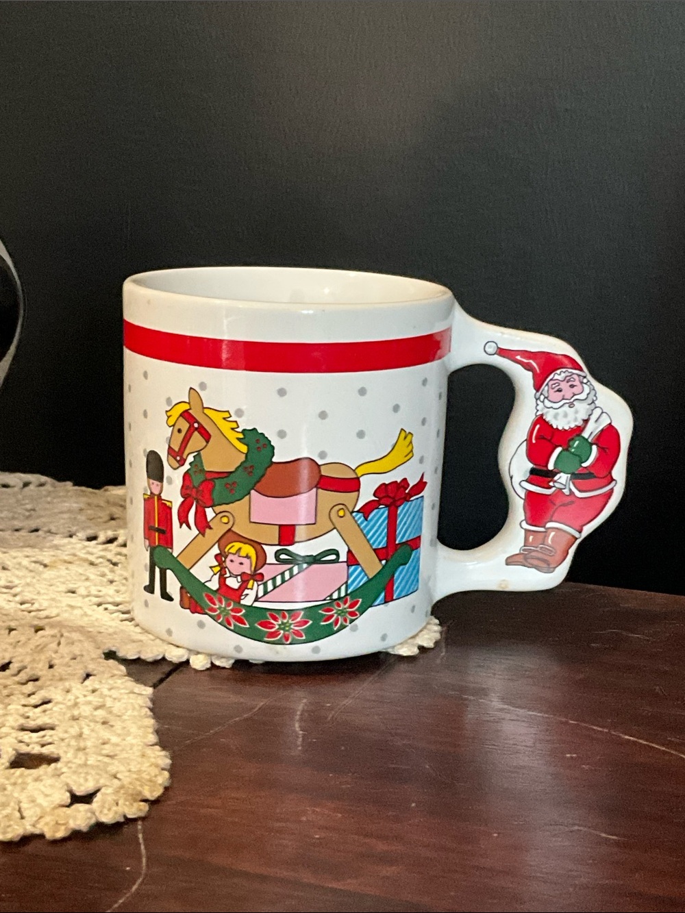 Vintage Christmas Toys & Gifts Mug with Santa Handle Made in Japan